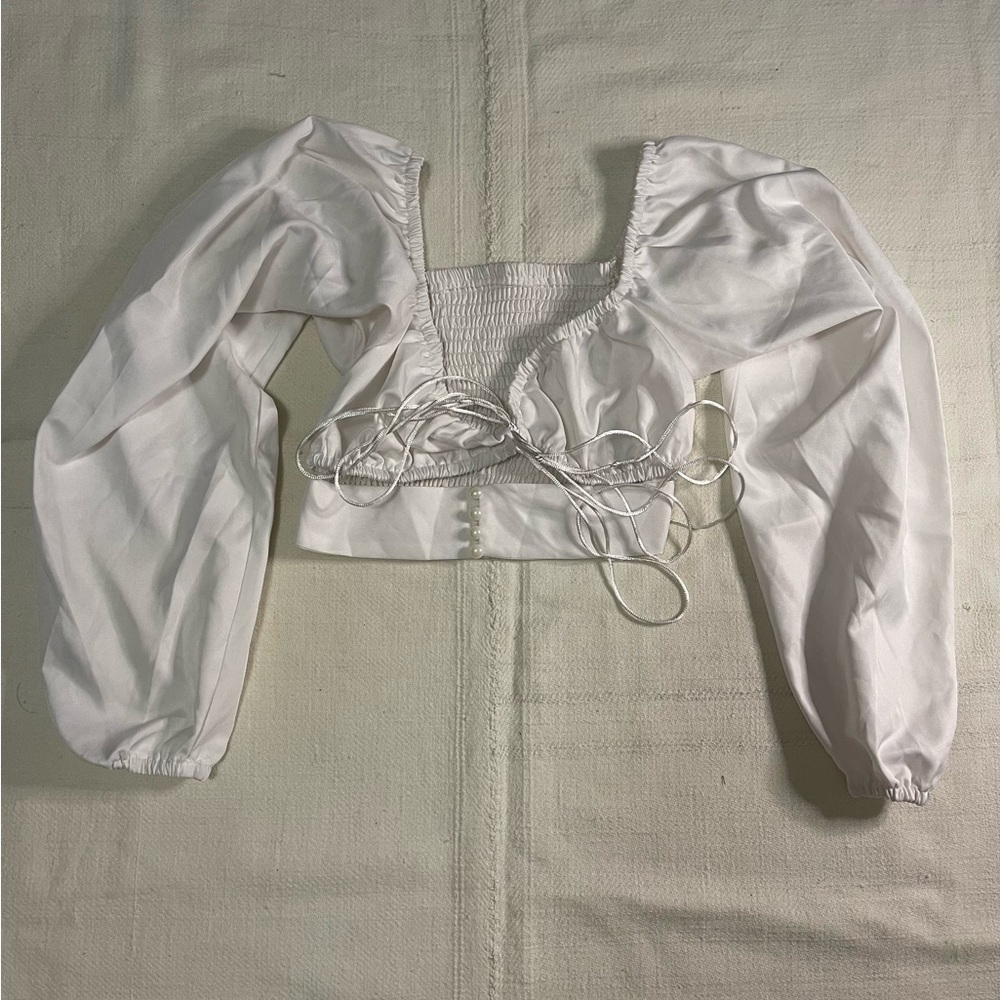 White Puff Sleeve Crop Top